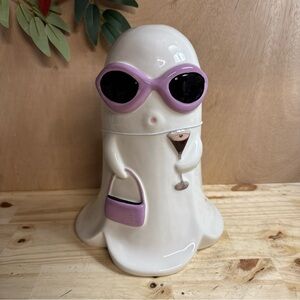 NEW Halloween Ceramic Ghost Girl With Purse & Martini w Glasses 10”
